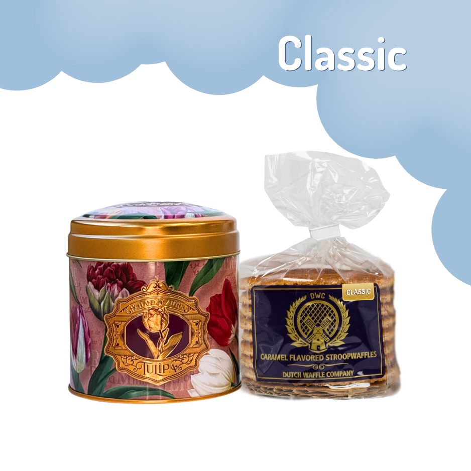 Dutch Design Stroopwafel Tin Can with 8ct Classic/Regular Stroopwafels Combo