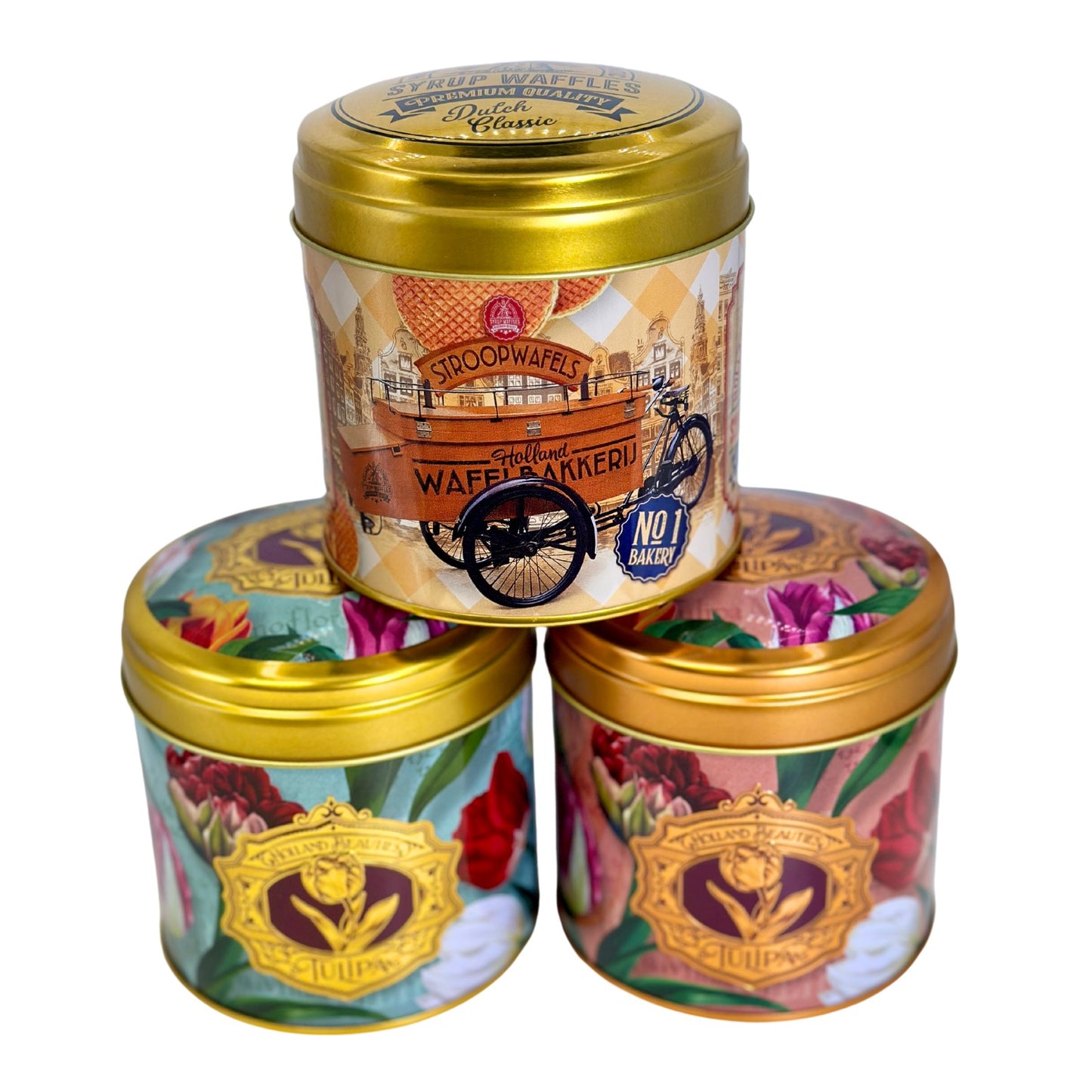 Holland Beauty Tin Can (Bicycle, Pink, or Green) without stroopwafels added