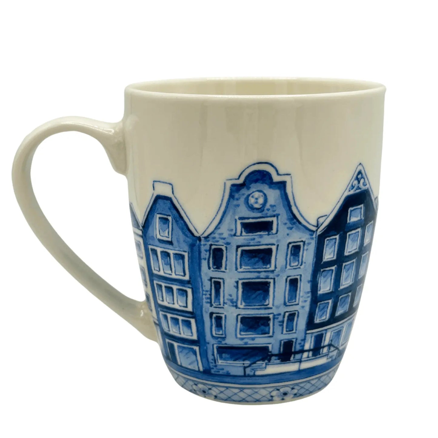Dutch Canal Houses Tea Mug blue and off white 