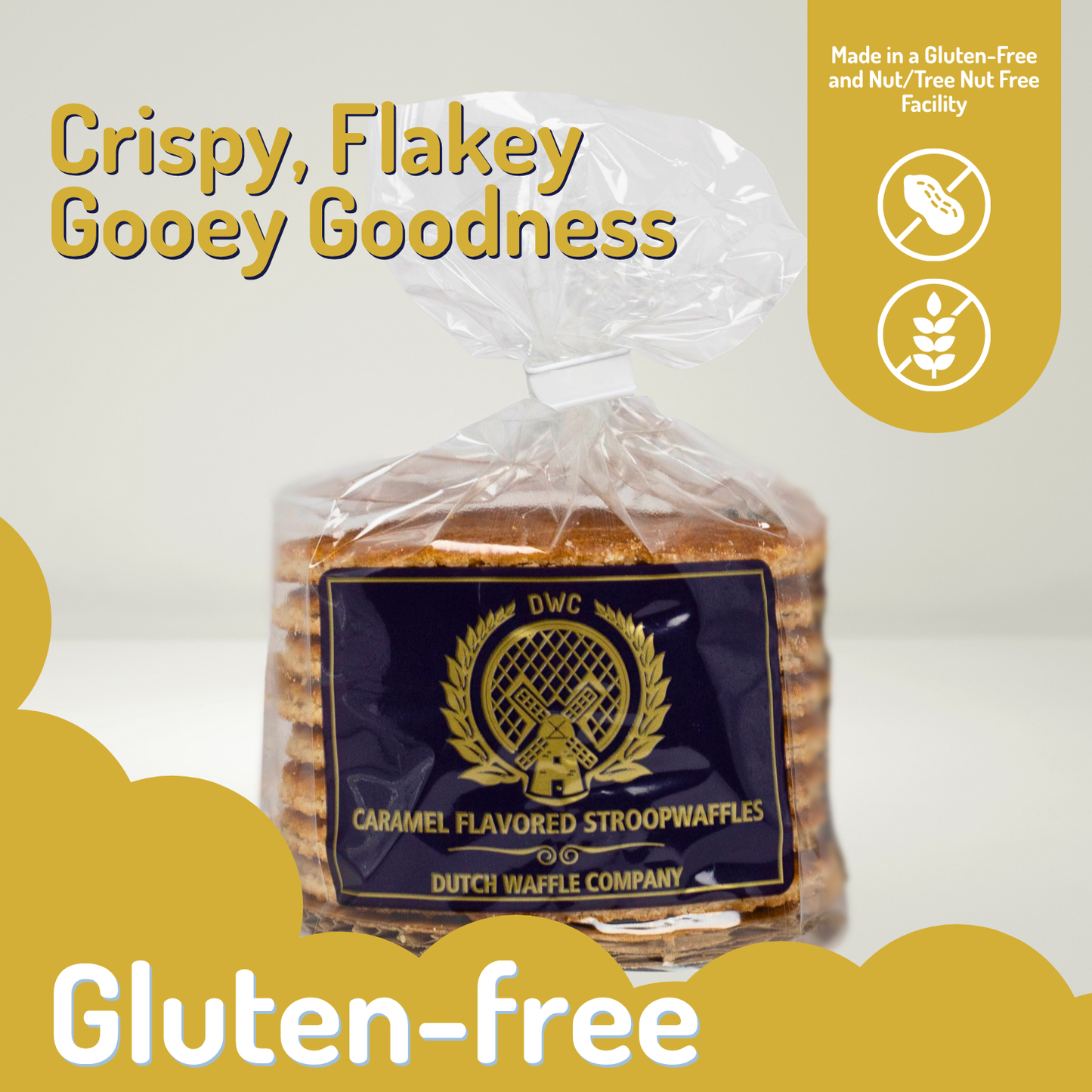 One bag with 8 fresh baked Gluten Free stroopwafels to try