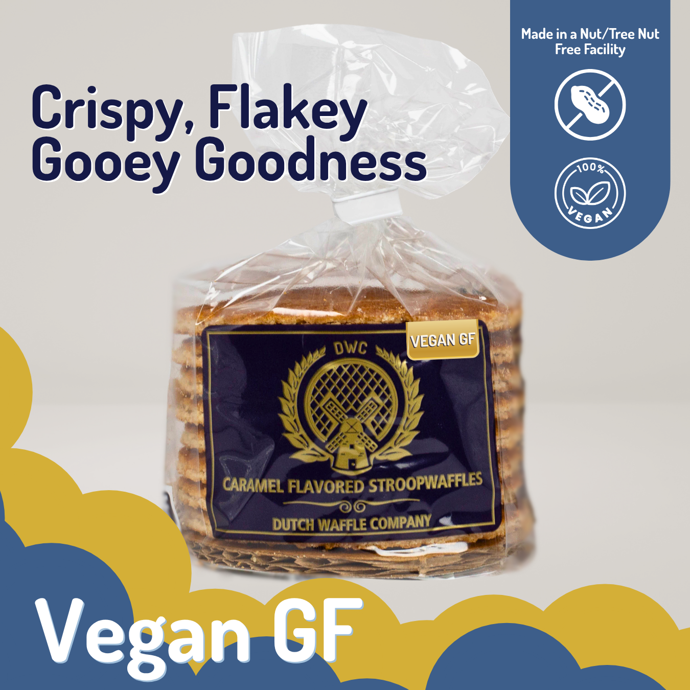 One bag with 8 fresh baked Gluten Free/Vegan stroopwafels to try