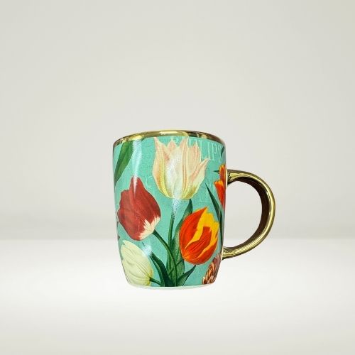 Stroopwafel tin (empty) with elegant mug in Dutch Tulip design