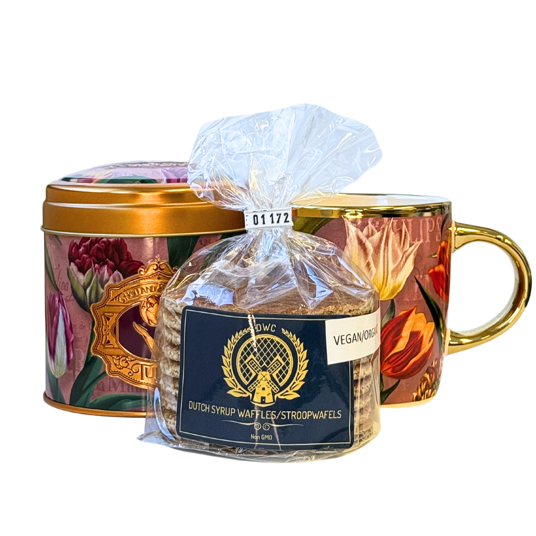 Dutch Stroopwafel Gift Set, Matching Mug & Tin with 8 Classic Stroopwafels
