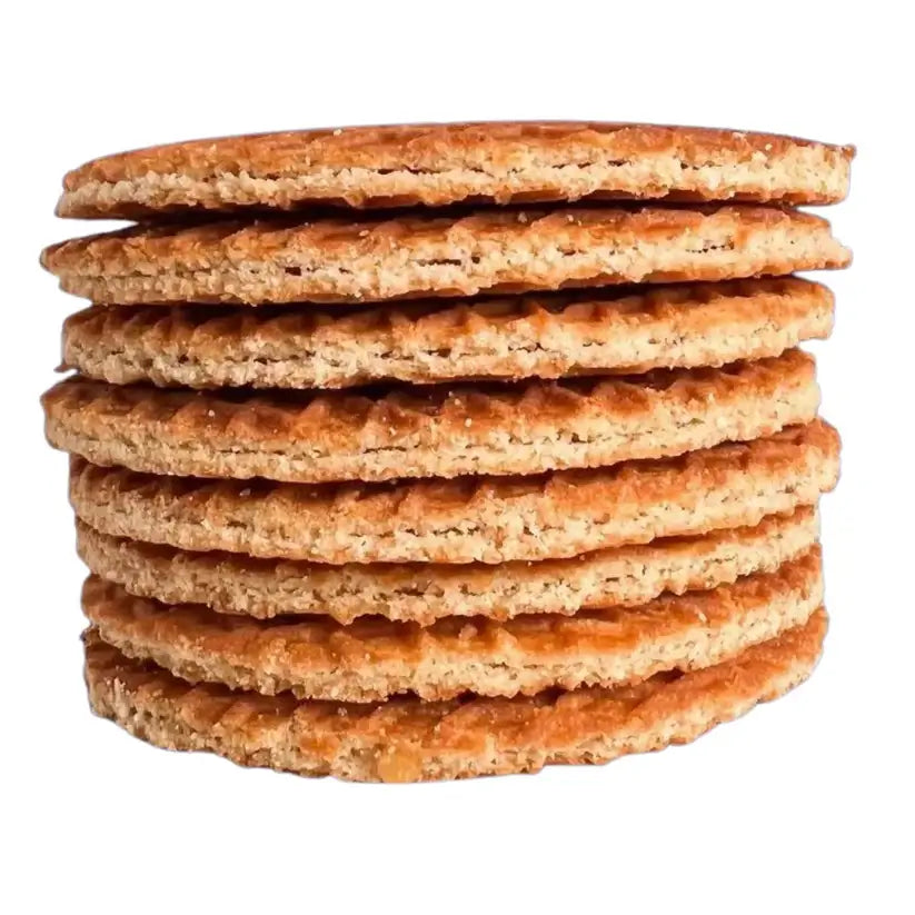 Vegan stroopwafels stacked on top of each other